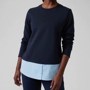Athleta Women’s Navy Blue Long Sleeve Layered preppy tunic top w/FLAW large
